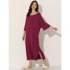 cheibear Women's Soft Three Quarter Sleeve Solid Slit Hem Pajama Dress - 2 of 4