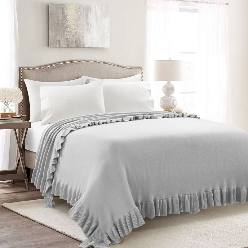 Home Boutique Reyna Soft Knitted Ruffle Blanket / Coverlet - Light Gray - 104 in X 88 in, 1 of 2