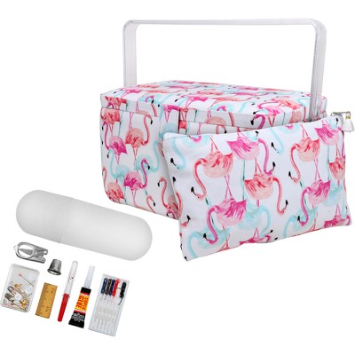 Singer Lg Basket Rolled Edge Water Color Floral Print Matching Zipper Pouch  And Sew Kit : Target