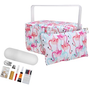 Singer LG Sew Basket Flamingo Print with Matching Zipper Pouch and Sew Kit: 34-Piece Sewing Storage & Accessories Set - 1 of 4