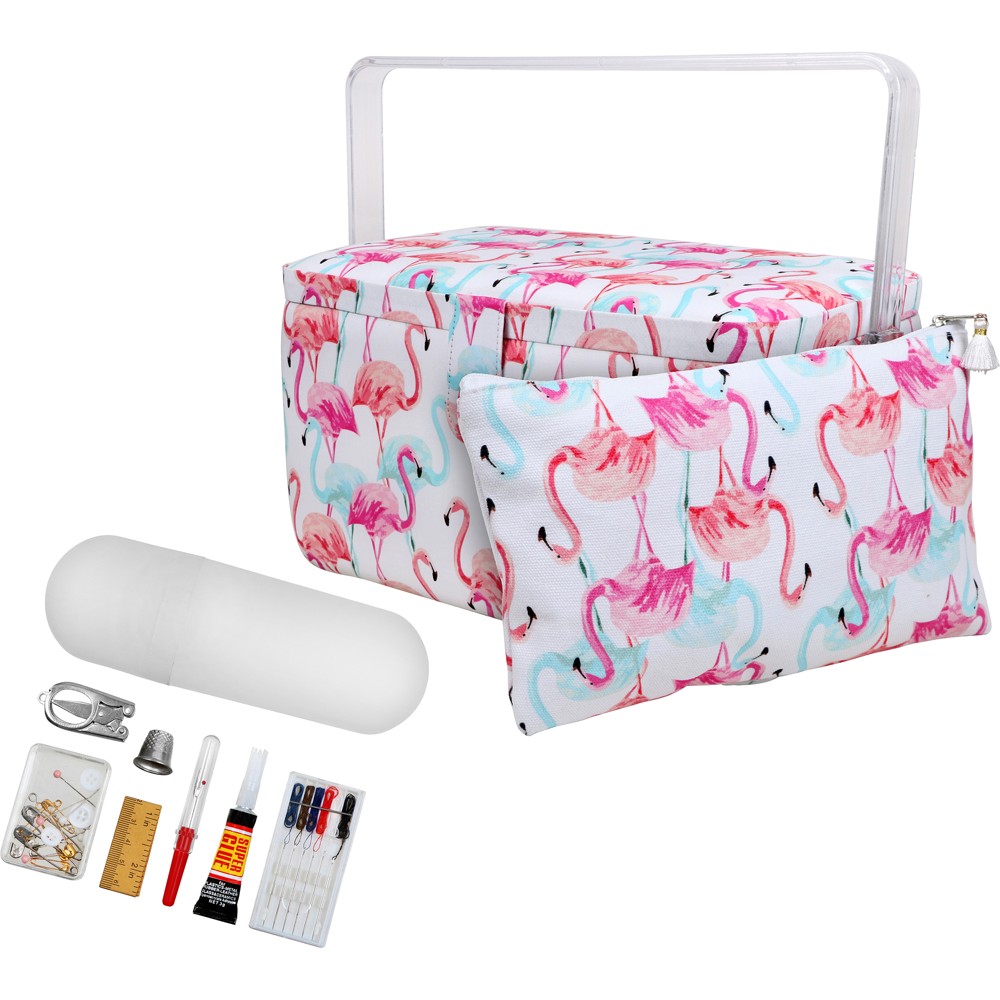 Photos - Accessory Singer LG Sew Basket Flamingo Print with Matching Zipper Pouch and Sew Kit 