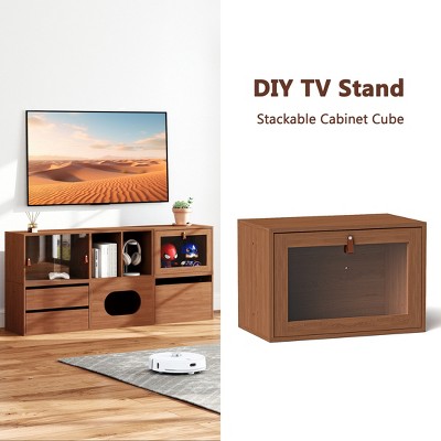 Skyzoo DIY TV Stand for TVs 35-80 inches, Multi-functional Storage Cabinet Cube for Living Room,Mid-Century Modern,Walnut