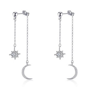 Celestial Moon and Star Earrings in 925 Sterling Silver with Cubic Zirconia | Wedding Dangle Earrings - 1 of 4