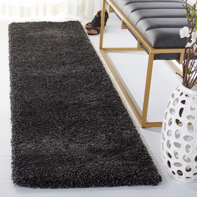 Dark Grey Synthetic Shag Runner Rug, 2' x 6'