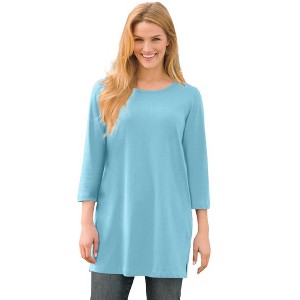 Woman Within Plus Size Perfect Three-Quarter-Sleeve Scoopneck Tunic - 1 of 4