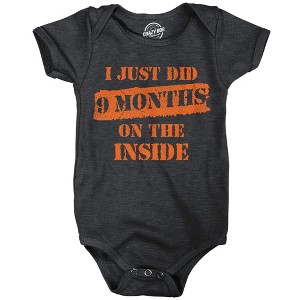 I Just Did 9 Months On The Inside Baby Bodysuit Funny Sarcastic Prison Graphic Novelty Jumper For Infants - Crazy Dog Baby Bodysuit with Fun Design - 1 of 4