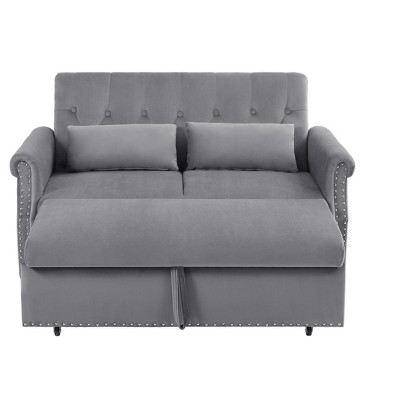 NicBex 55 Inch Loveseat Sofa with Pull-Out Bed and Adjustable Backrest Upholstered Sleeper Sofa Couch with 2 Lumbar Pillows for Living Room