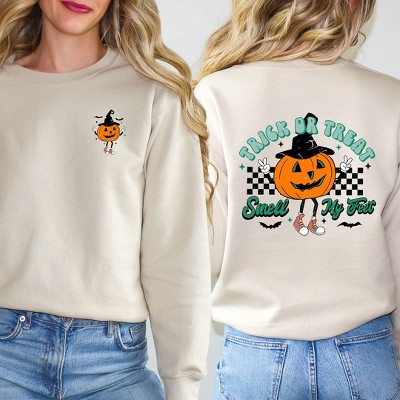 Simply Sage Market Women's Graphic Sweatshirt Smell My Feet Pumpkin Front and Back