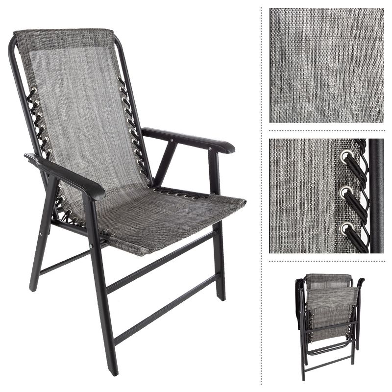 Pure Garden Folding Lounge Chairs – Portable Camping or Lawn Chairs, Gray, Set of 2, 3 of 9