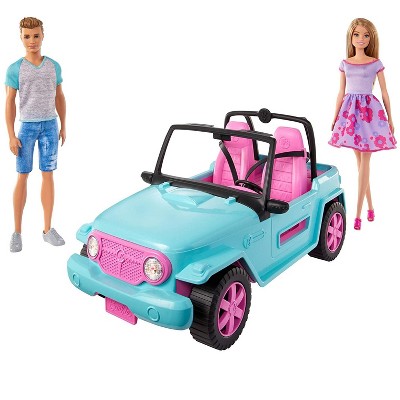 Barbie Doll and Ken Playset with Beach Cruiser Off-Road Jeep Vehicle,  Outfits, and Accessories, Ages 3 to 7 Years Old, Blue and Pink
