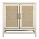 Latta 2 Door Storage Cabinet Ivory Oak/Faux Rattan - Room & Joy