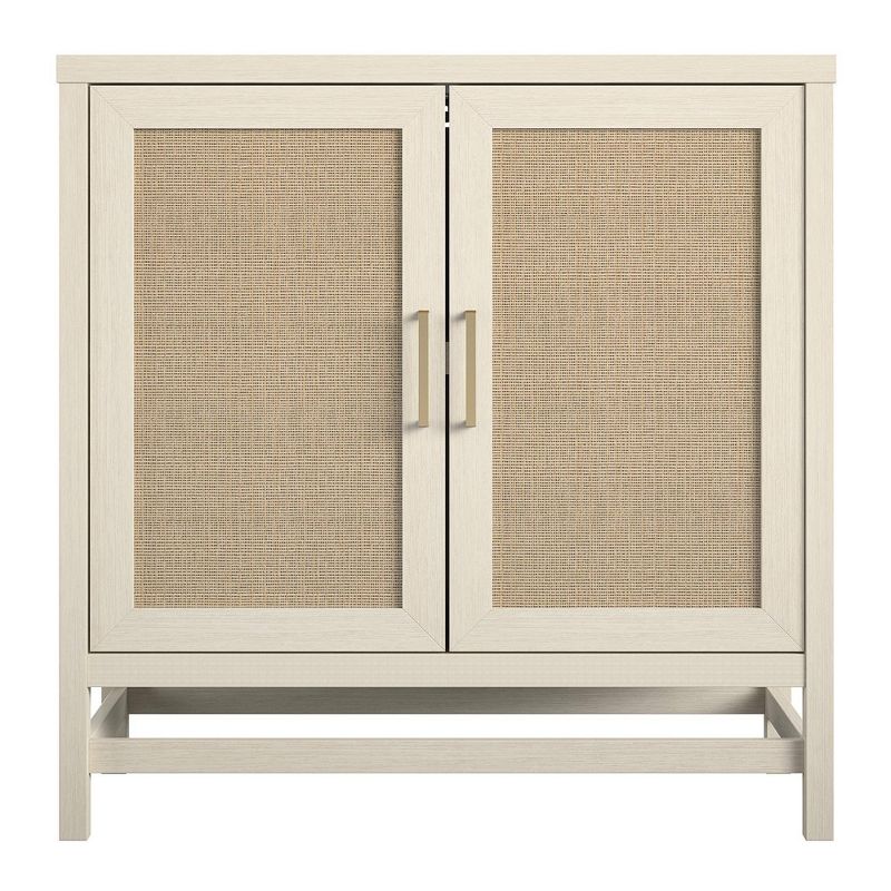 Latta 2 Door Storage Cabinet Ivory Oak/Faux Rattan - Room &#38; Joy, 1 of 15