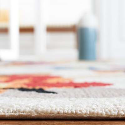 Ivory Multicolor Floral Synthetic Hand-Hooked Area Rug 3'6" x 5'6"