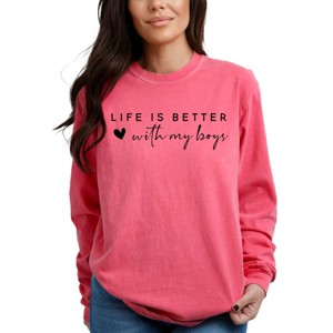 Simply Sage Market Life Is Better With My Boys Heart Garment Dyed Long Sleeve - 1 of 4