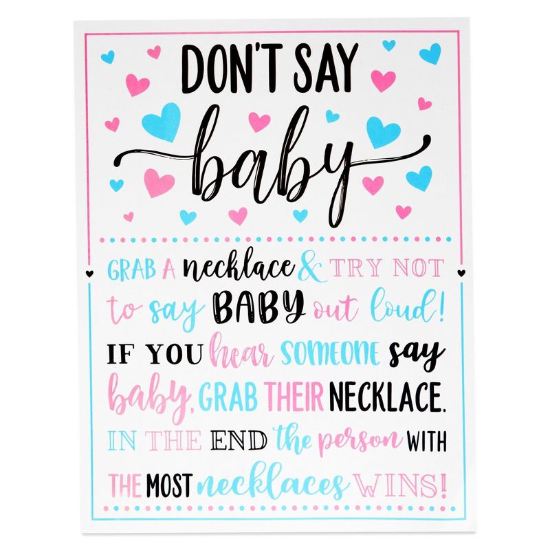 Sparkle and Bash Don't Say Baby Easel Sign, Baby Shower Games for Gender Reveal Favors, Decorations, 1 Sign and 36 Pink Beaded Necklaces, 4 of 9