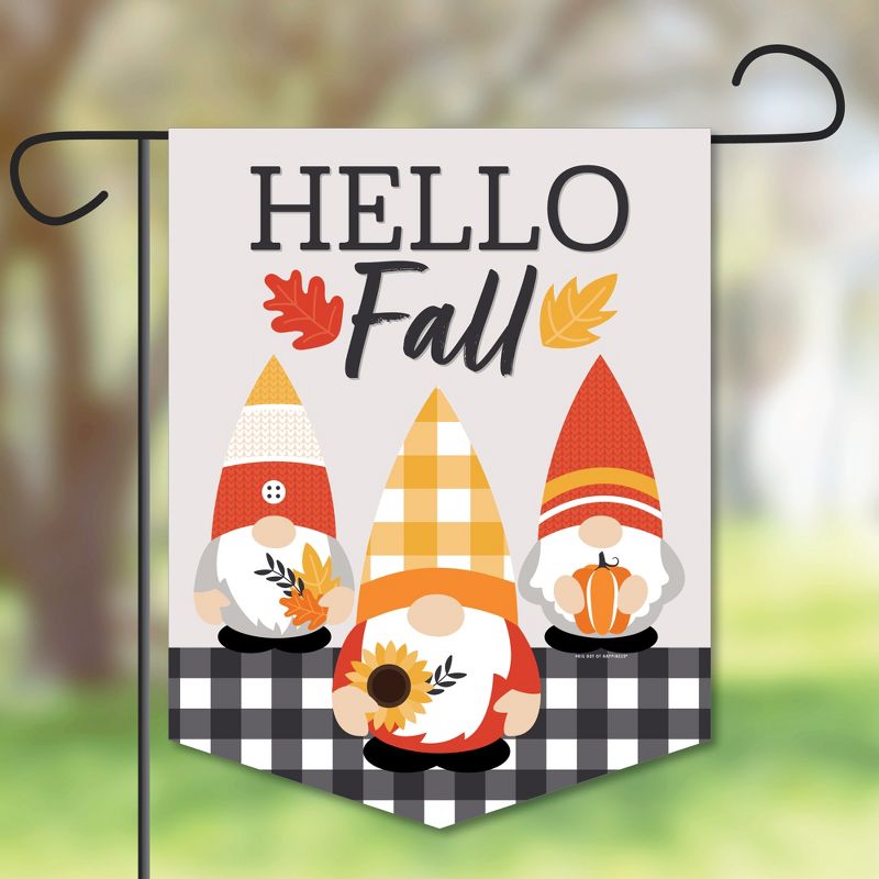 Big Dot of Happiness Fall Gnomes - Outdoor Home Decorations - Double-Sided Autumn Harvest Party Garden Flag - 12 x 15.25 inches, 1 of 9