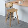 Bekrvio 26" Mid Century Modern Counter Height Bar Stools - Rattan Cane Back, Wood, PU Leather Upholstered for Kitchen Island Dining - 2 of 4
