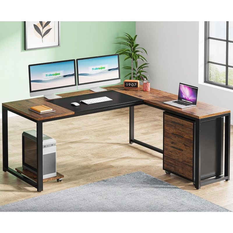 Tribesigns L-Shaped Computer Desk with Mobile File Cabinet, Large Executive Office Desk Set, 2 of 8