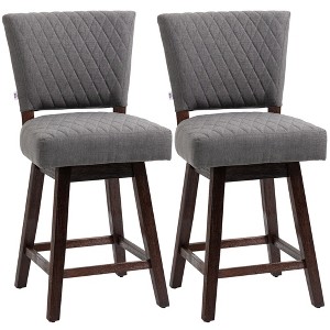 Swivel Bar Stools Set of 2, Counter Height Barstools Seat Height with Back, Rubber Wood Legs and Footrests, for Kitchen Pub, Gray - 1 of 4