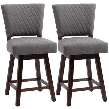 HOMCOM Swivel Bar Stools Set of 2, Counter Height Barstools with Back, Rubber Wood Legs and Footrests, for Kitchen Dining Room Pub
