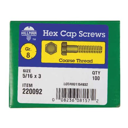 Hillman 5/16 in. D X 1 in. L Heat Treated Steel Hex Head Cap Screw 100 pk Hillman 5/16 in. D X 1 in. L Heat Treated Steel Hex Head Cap Screw 100 pk