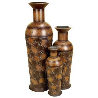 Set of 3 Iron 50 Rustic Vases Brown - Olivia & May