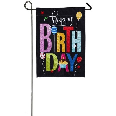 Evergreen Happy Birthday Cupcake Burlap Garden Flag, 12.5 x 18 inches