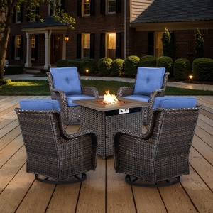 POCASSY Patio Furniture Set with 30" Propane Fire Pit Table, Patio Swivel Rocking Glider Chairs Set of 4 with PE Wicker and Square Firepit Table - 1 of 4