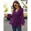 Clearlove Women’s Puff Sleeve Blouse with Peplum Waist V-Neck Ruffle Hem Long Sleeve T-Shirt Flared Cuff Top - 4 of 4