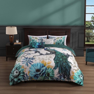 Bebejan Peacock Jardin 100% Cotton 5 Piece Reversible Comforter Set - King