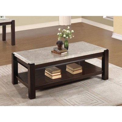 NicBex Genuine Marble Top Coffee Table for Living Room, Dark Cherry Finish Wood Frame End Table/Side Table