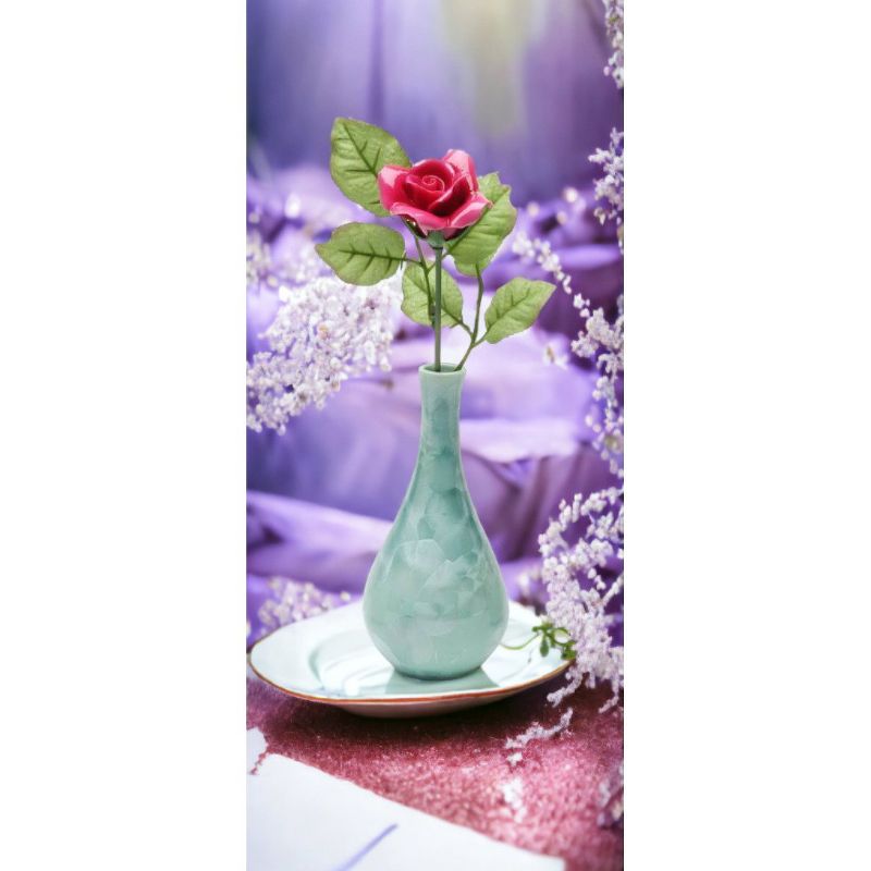 Kevins Gift Shoppe Ceramic Burgundy Rose Flower in Crystallized Green Vase, 3 of 4