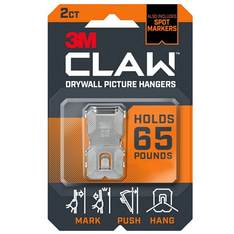 3M Claw 65lbs Drywall Picture Hangers with Spot Markers, 1 of 14