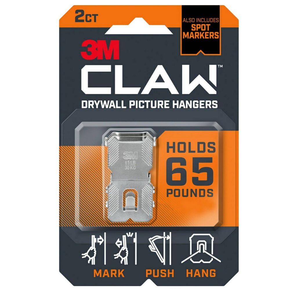 3M Claw Drywall Picture Hanger 65lb with Temporary Spot Marker + 2 hangers and 2 markers: Mirror & Picture Hanging Kit