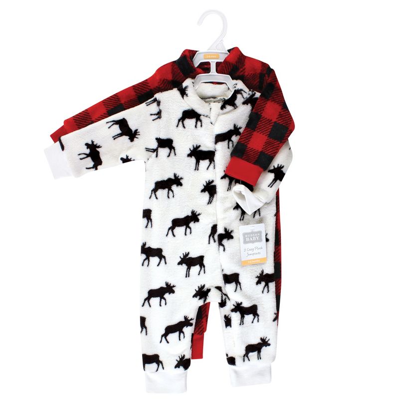 Hudson Baby Infant Boy Plush Jumpsuits, Black Moose, 2 of 5
