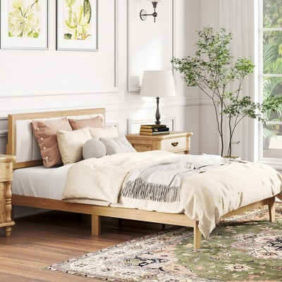 HOMCOM Bed Frame with Upholstered Headboard, Platform Bed Frame with Wooden Slats, No Box Spring Needed, Easy Assembly