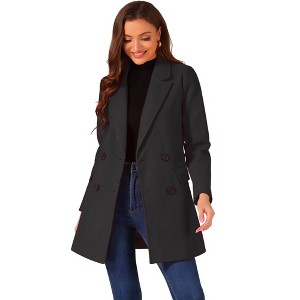 INSPIRE CHIC Women's Notch Lapel Double Breasted Belted Mid Long Outwear Winter Coat - 1 of 4