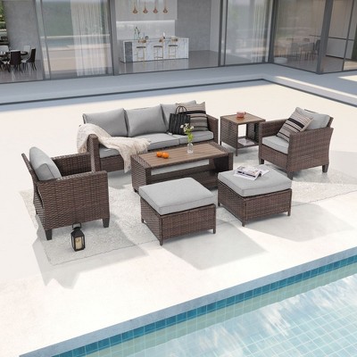 Sonkuki 7-Piece Patio Conversation Set with Coffee and Side Table