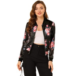 INSPIRE CHIC Women's Stand Collar Floral Prints Zip Up Lightweight Short Jacket - 1 of 4