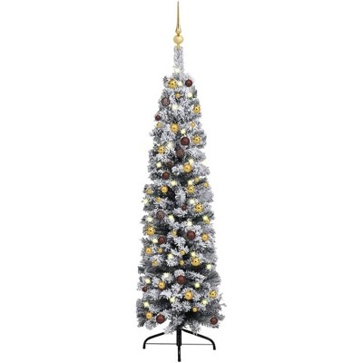 vidaXL Slim PVC Artificial Christmas Tree with LED Lights & Ball Set - Eco-Friendly