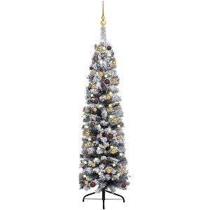 vidaXL Slim PVC Artificial Christmas Tree with LED Lights & Ball Set - Eco-Friendly - 1 of 4