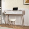 LIVAREEmlen Console Table with 2 White Sliding Doors and Storage Space and Wood Legs,Sofa Table Behind Couch for Hallway, Living Room, Natural Color - 2 of 4