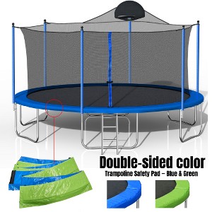 BestParts 14FT Outdoor Trampoline with Basketball Hoop & Safety Net – Double-Sided Blue & Green Pad - 1 of 4