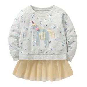 MyKids-USA Baby Girl Unicorn & Floral Pattern Mesh Patchwork Design Hoodie - 1 of 1