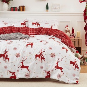 Christmas Comforter Set, Reversible Printed 3 Pieces Bed Set Holiday Decorative Bedding, Soft Microfiber Fabric - 1 of 4