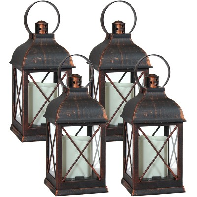 Sunnydaze 10" Setauket Copper Traditional Style Plastic and Glass Battery Operated Indoor LED Candle Lantern 4pk