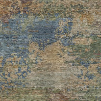 HomeRoots 3' X 5' Denim Blue Beige And Copper Abstract Washable Indoor Outdoor Area Rug