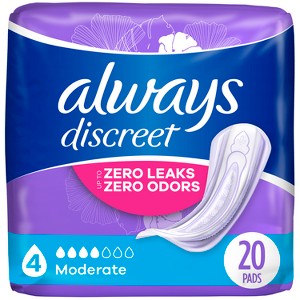 Always Discreet Incontinence & Postpartum Incontinence Pads for Women - Moderate Absorbency - Size 4 - 1 of 4