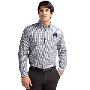 New York Yankees Cutter & Buck Easy Care Stretch Gingham Mens Big and Tall Long Sleeve Dress Shirt - 1 of 1
