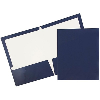 JAM Paper Laminated Two-Pocket Glossy Presentation Folders Navy Blue 5042523C